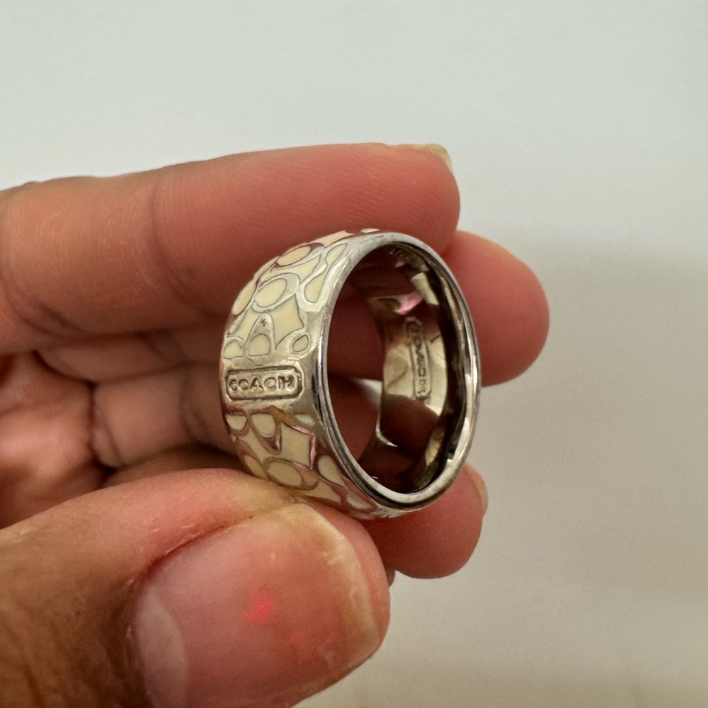 Coach Silver and Cream Patterned Ring - Picture 3 of 4